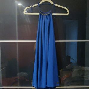 Blue drawstring-neck, babydoll dress